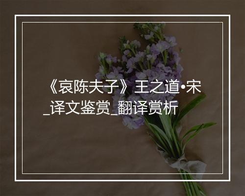 《哀陈夫子》王之道•宋_译文鉴赏_翻译赏析