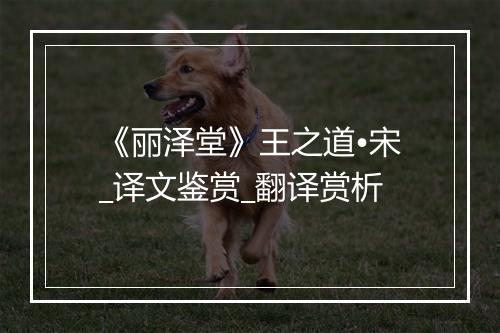 《丽泽堂》王之道•宋_译文鉴赏_翻译赏析