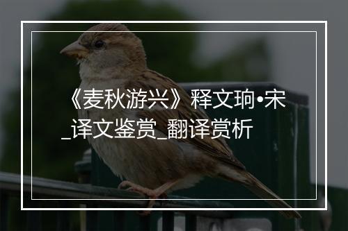 《麦秋游兴》释文珦•宋_译文鉴赏_翻译赏析