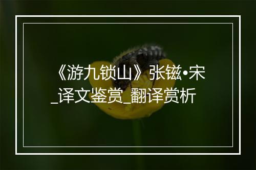 《游九锁山》张镃•宋_译文鉴赏_翻译赏析