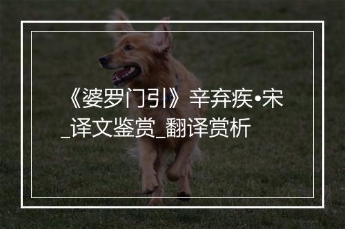 《婆罗门引》辛弃疾•宋_译文鉴赏_翻译赏析