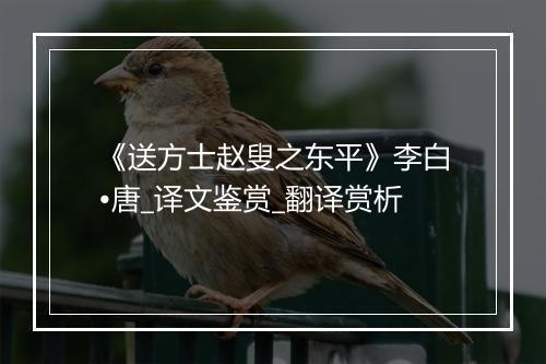 《送方士赵叟之东平》李白•唐_译文鉴赏_翻译赏析