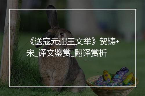 《送寇元弼王文举》贺铸•宋_译文鉴赏_翻译赏析