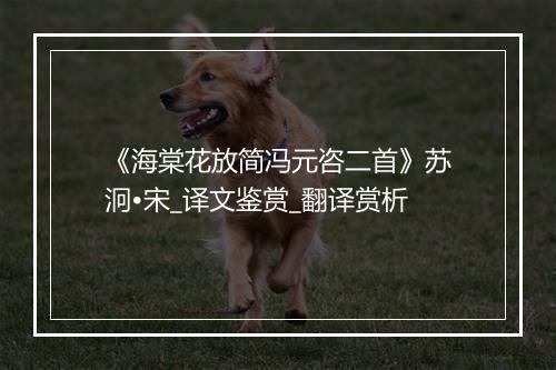 《海棠花放简冯元咨二首》苏泂•宋_译文鉴赏_翻译赏析