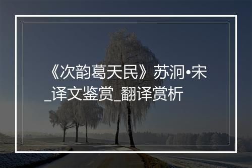 《次韵葛天民》苏泂•宋_译文鉴赏_翻译赏析