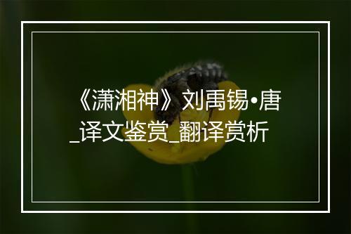 《潇湘神》刘禹锡•唐_译文鉴赏_翻译赏析