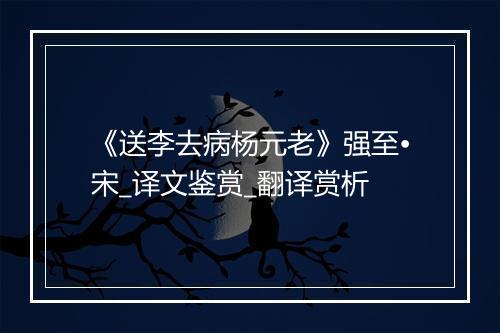 《送李去病杨元老》强至•宋_译文鉴赏_翻译赏析