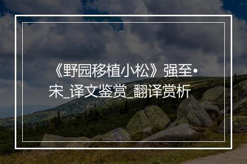 《野园移植小松》强至•宋_译文鉴赏_翻译赏析