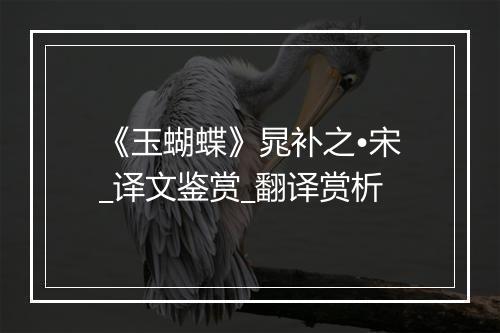 《玉蝴蝶》晁补之•宋_译文鉴赏_翻译赏析