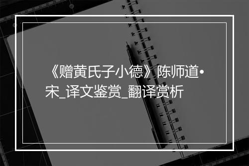 《赠黄氏子小德》陈师道•宋_译文鉴赏_翻译赏析