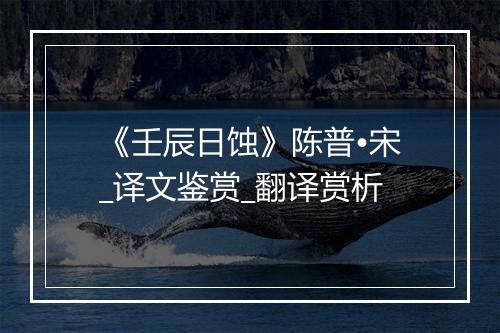 《壬辰日蚀》陈普•宋_译文鉴赏_翻译赏析