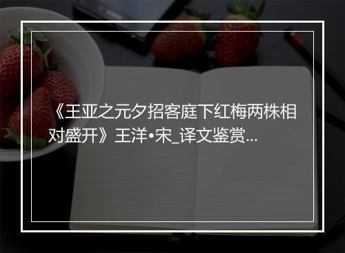 《王亚之元夕招客庭下红梅两株相对盛开》王洋•宋_译文鉴赏_翻译赏析