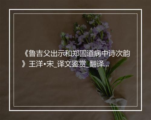 《鲁吉父出示和郑固道病中诗次韵》王洋•宋_译文鉴赏_翻译赏析