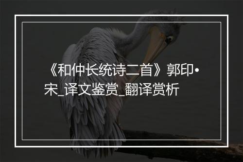 《和仲长统诗二首》郭印•宋_译文鉴赏_翻译赏析