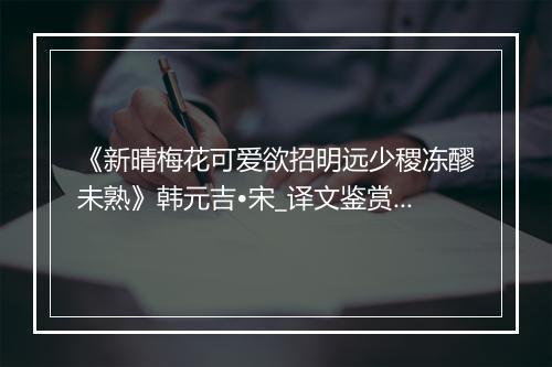 《新晴梅花可爱欲招明远少稷冻醪未熟》韩元吉•宋_译文鉴赏_翻译赏析