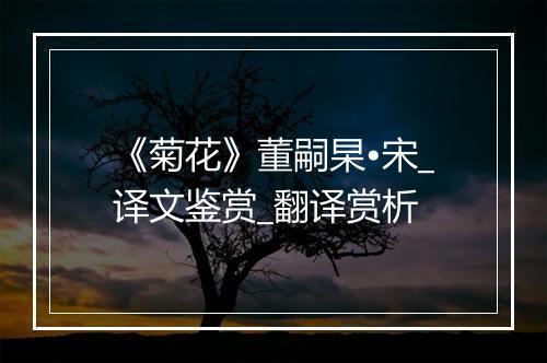 《菊花》董嗣杲•宋_译文鉴赏_翻译赏析