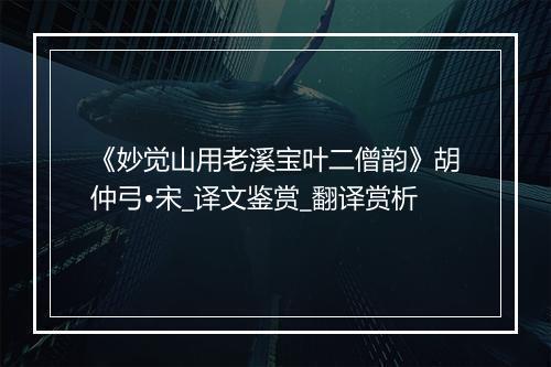 《妙觉山用老溪宝叶二僧韵》胡仲弓•宋_译文鉴赏_翻译赏析