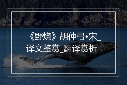 《野烧》胡仲弓•宋_译文鉴赏_翻译赏析