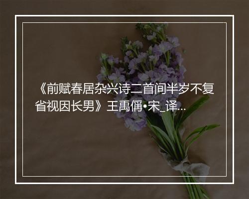 《前赋春居杂兴诗二首间半岁不复省视因长男》王禹偁•宋_译文鉴赏_翻译赏析