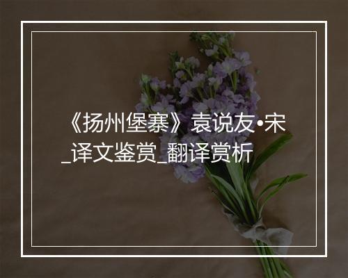 《扬州堡寨》袁说友•宋_译文鉴赏_翻译赏析