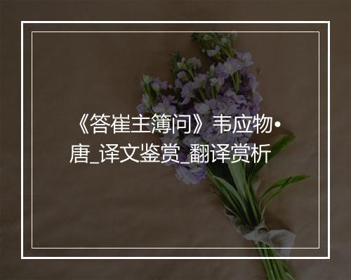 《答崔主簿问》韦应物•唐_译文鉴赏_翻译赏析