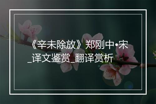 《辛未除放》郑刚中•宋_译文鉴赏_翻译赏析