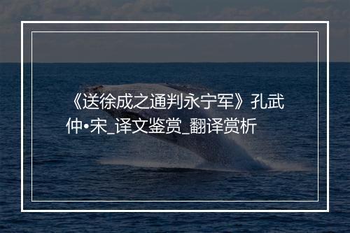 《送徐成之通判永宁军》孔武仲•宋_译文鉴赏_翻译赏析