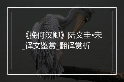 《挽何汉卿》陆文圭•宋_译文鉴赏_翻译赏析