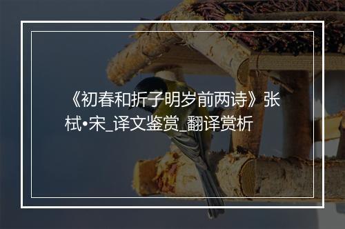 《初春和折子明岁前两诗》张栻•宋_译文鉴赏_翻译赏析