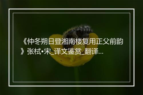 《仲冬朔日登湘南楼复用正父前韵》张栻•宋_译文鉴赏_翻译赏析