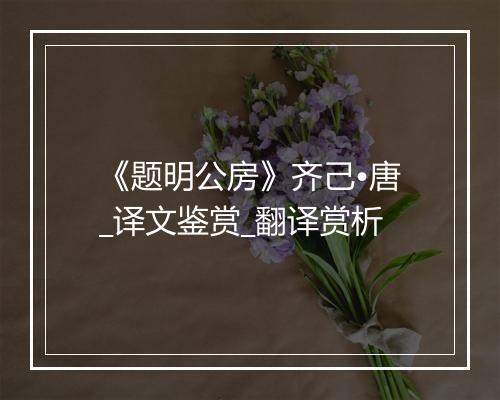 《题明公房》齐己•唐_译文鉴赏_翻译赏析