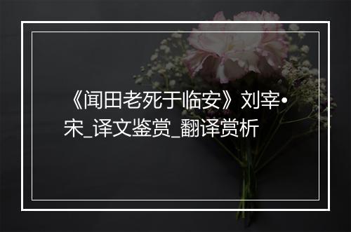 《闻田老死于临安》刘宰•宋_译文鉴赏_翻译赏析