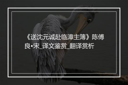 《送沈元诚赴临漳主簿》陈傅良•宋_译文鉴赏_翻译赏析