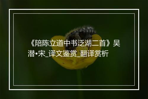 《陪陈立道中书泛湖二首》吴潜•宋_译文鉴赏_翻译赏析