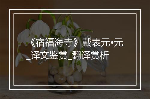 《宿福海寺》戴表元•元_译文鉴赏_翻译赏析