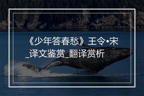 《少年答春愁》王令•宋_译文鉴赏_翻译赏析