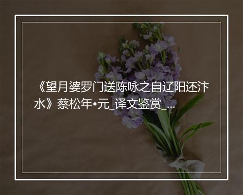 《望月婆罗门送陈咏之自辽阳还汴水》蔡松年•元_译文鉴赏_翻译赏析