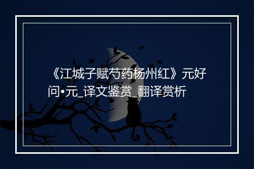 《江城子赋芍药杨州红》元好问•元_译文鉴赏_翻译赏析