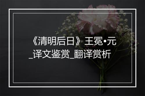 《清明后日》王冕•元_译文鉴赏_翻译赏析