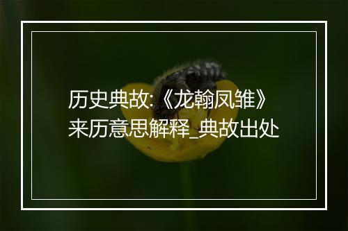 历史典故:《龙翰凤雏》来历意思解释_典故出处