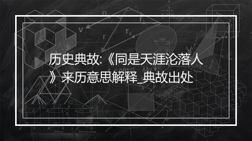 历史典故:《同是天涯沦落人》来历意思解释_典故出处