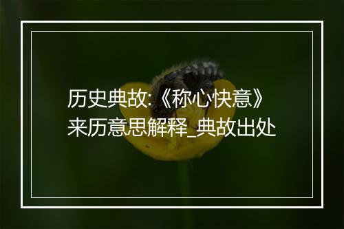 历史典故:《称心快意》来历意思解释_典故出处