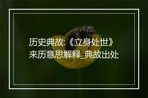 历史典故:《立身处世》来历意思解释_典故出处