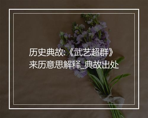 历史典故:《武艺超群》来历意思解释_典故出处