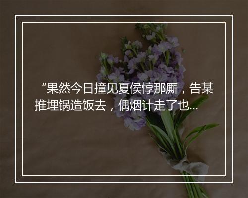 “果然今日撞见夏侯惇那厮，告某推埋锅造饭去，偶烟计走了也。”拼音出处和意思