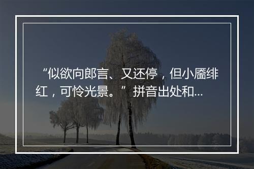 “似欲向郎言、又还停，但小靥绯红，可怜光景。”拼音出处和意思