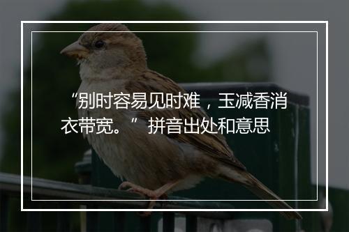 “别时容易见时难，玉减香消衣带宽。”拼音出处和意思