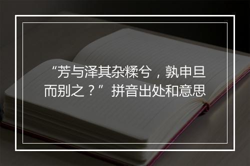 “芳与泽其杂糅兮，孰申旦而别之？”拼音出处和意思