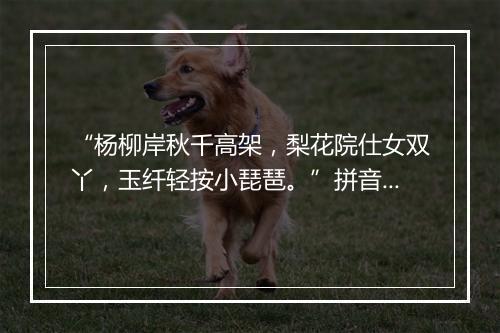 “杨柳岸秋千高架，梨花院仕女双丫，玉纤轻按小琵琶。”拼音出处和意思