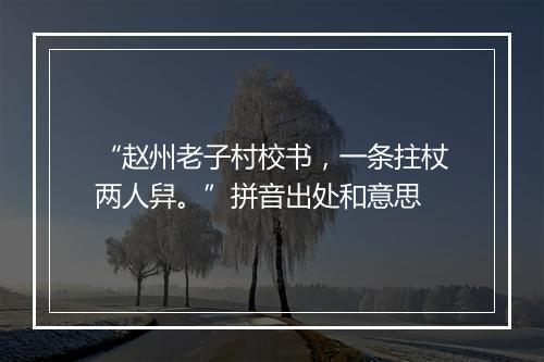 “赵州老子村校书，一条拄杖两人舁。”拼音出处和意思